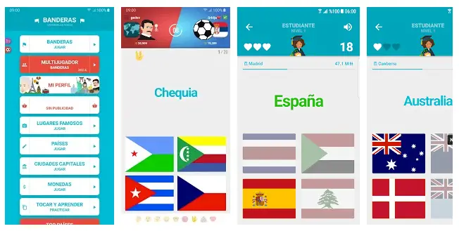 App de preguntas y respuestas de banderas y capitales del mundo