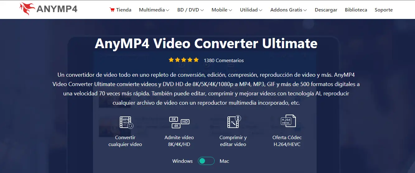 AnyMP4 Video Converter Ultimate Convierte y mejora tus videos