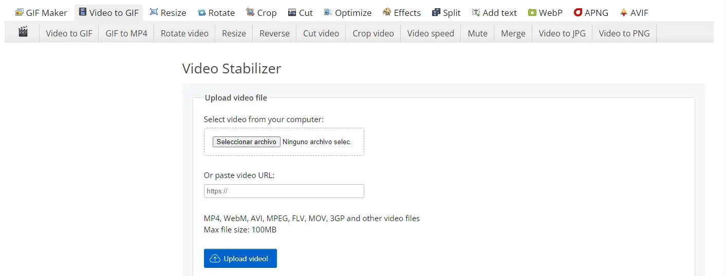 Estabilizador de video en línea EZGIF Estabilización rápida y accesible