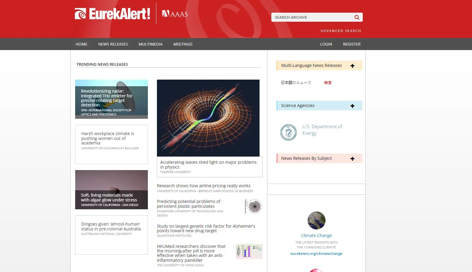 EurekAlert! Acceso a Noticias Científicas y Comunicados de Prensa de Vanguardia