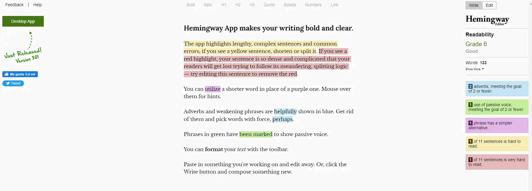 Hemingway Asistente de escritura para redacción clara