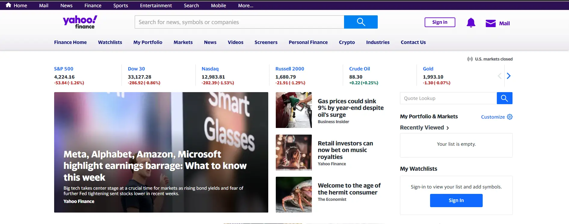 Yahoo Finance Seguimiento de Acciones y Mercado en Tiempo Real